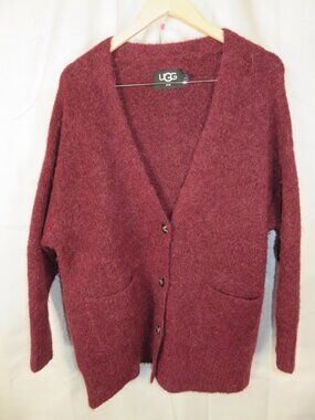 UGG RTW Jaelyn Nylon Alpaca Wool Blend Burgundy Long Sleeves Cardigan Small